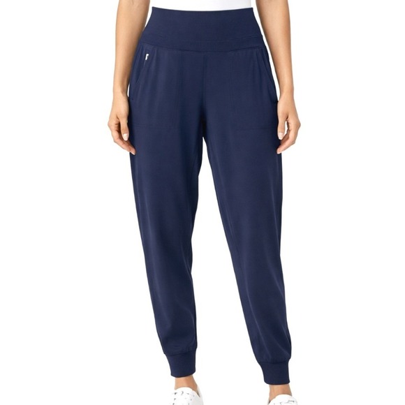 Athleta Pants - Athleta Navy Blue High Rise Ribbed Waistband Jogger Pants Medium Activewear
